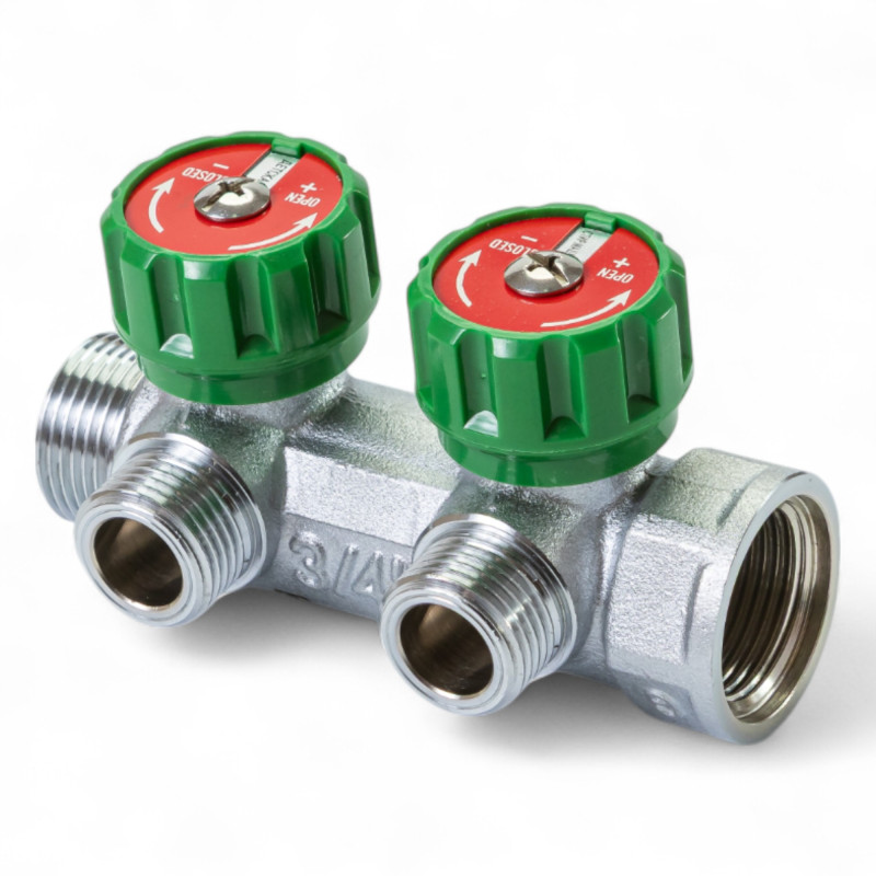 392012 Розподільча гребінка з регулюючими вентилями 2 контури 3/4''x3/4", латунь, Tervix Pro Line WD