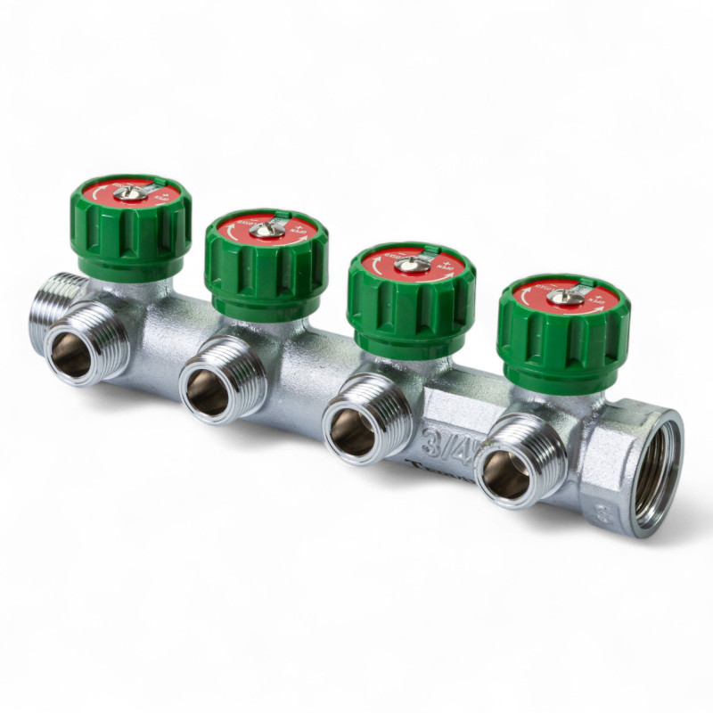 394012 Розподільча гребінка з регулюючими вентилями 4 контури 3/4''x3/4", латунь, Tervix Pro Line WD