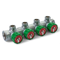 394012 Розподільча гребінка з регулюючими вентилями 4 контури 3/4''x3/4", латунь, Tervix Pro Line WD