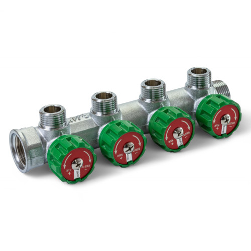 394012 Розподільча гребінка з регулюючими вентилями 4 контури 3/4''x3/4", латунь, Tervix Pro Line WD 394012 Розподільча гребінка з регулюючими вентилями 4 контури 3/4''x3/4", латунь, Tervix Pro Line WD