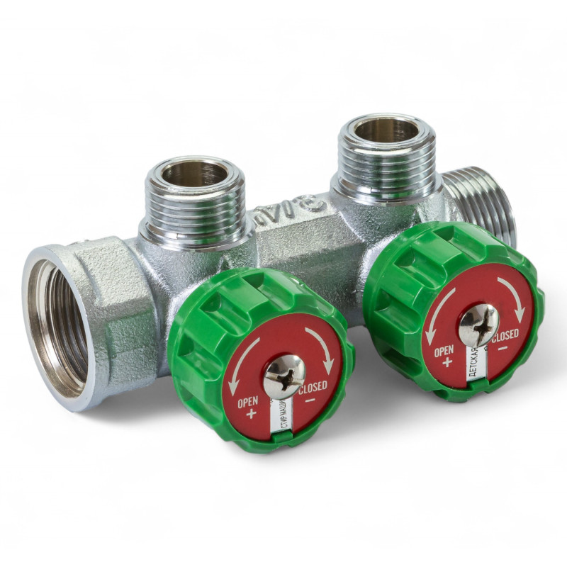 392012 Розподільча гребінка з регулюючими вентилями 2 контури 3/4''x3/4", латунь, Tervix Pro Line WD