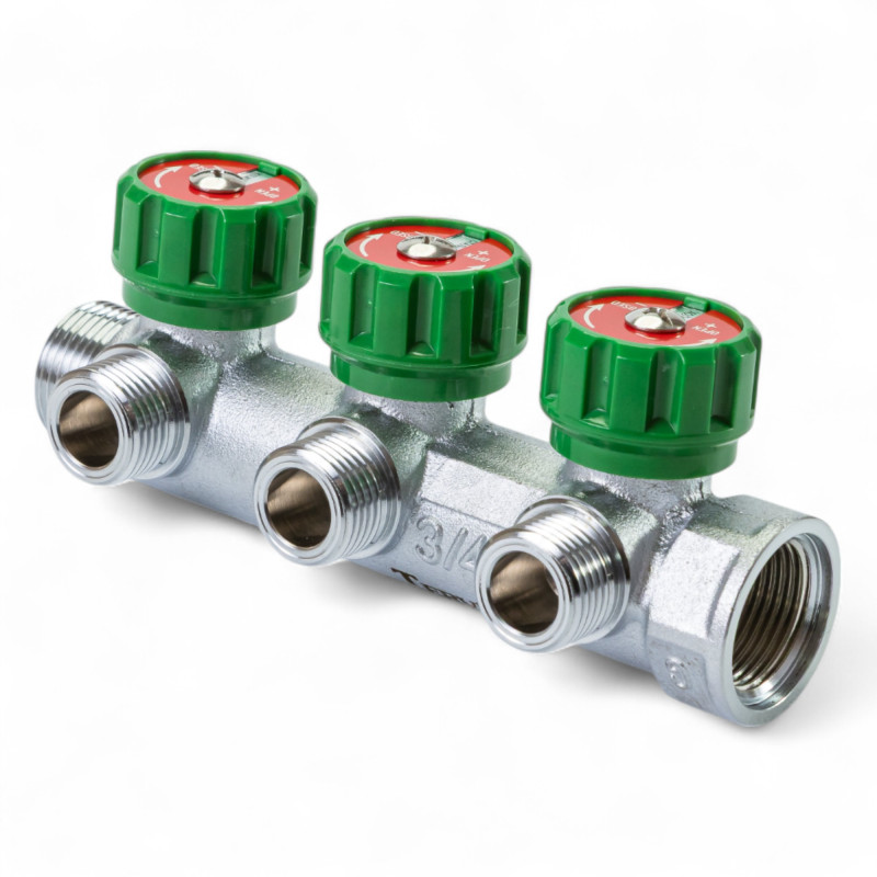 393012 Розподільча гребінка з регулюючими вентилями 3 контури 3/4''x3/4", латунь, Tervix Pro Line WD