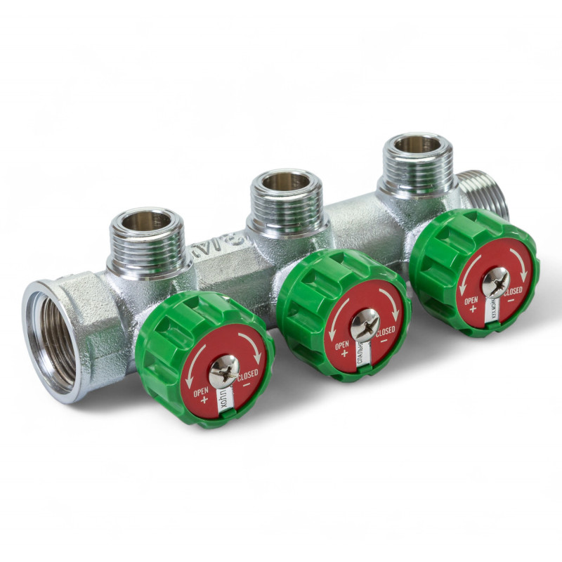 393012 Розподільча гребінка з регулюючими вентилями 3 контури 3/4''x3/4", латунь, Tervix Pro Line WD