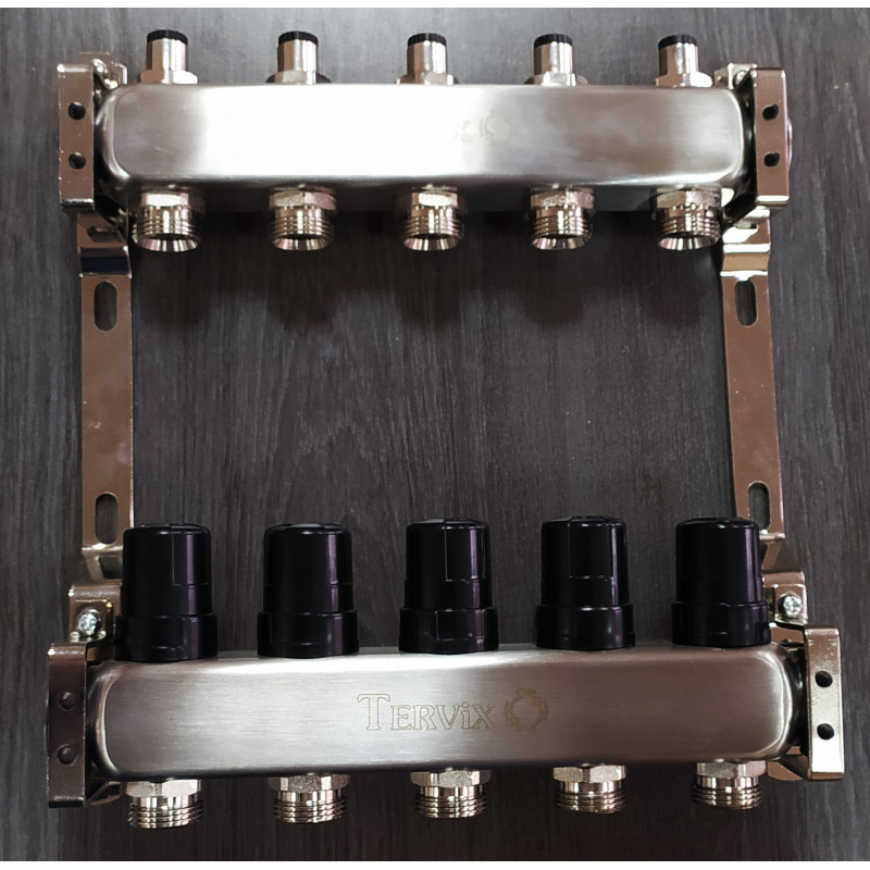 501208 Колектор на 8 контурів Tervix Pro Line  з витратомірами, краном Маєвськ. та зливним, нерж.сталь 
