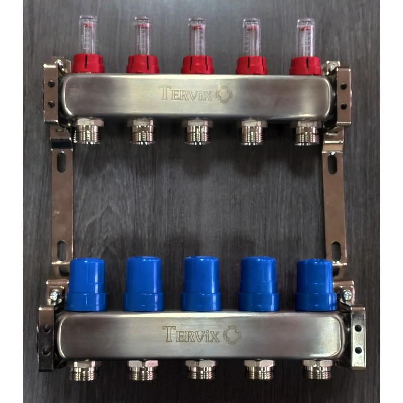 Колектор теплої підлоги на 2 контури, з витратомірами, нержавіюча сталь Tervix Pro Line 501102 