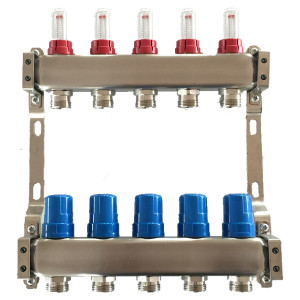 Коллектор теплого пола на 2 контура, с расходомерами, нержавеющая сталь Tervix Pro Line 501102
