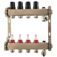 501204 Колектор на 4 контури Tervix Pro Line, з витратомірами, краном Маєвськ та зливним, нерж.сталь 