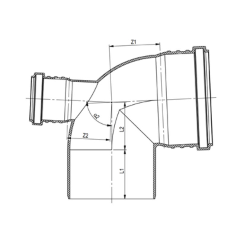 Відведення 110 50х90°х90° лівий для внутрішньої каналізації ASG Plast NANO HTR
