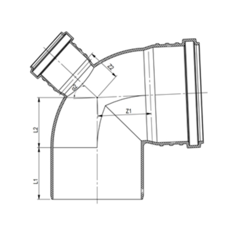 Відведення 110 50х90°х90° лівий для внутрішньої каналізації ASG Plast NANO HTR