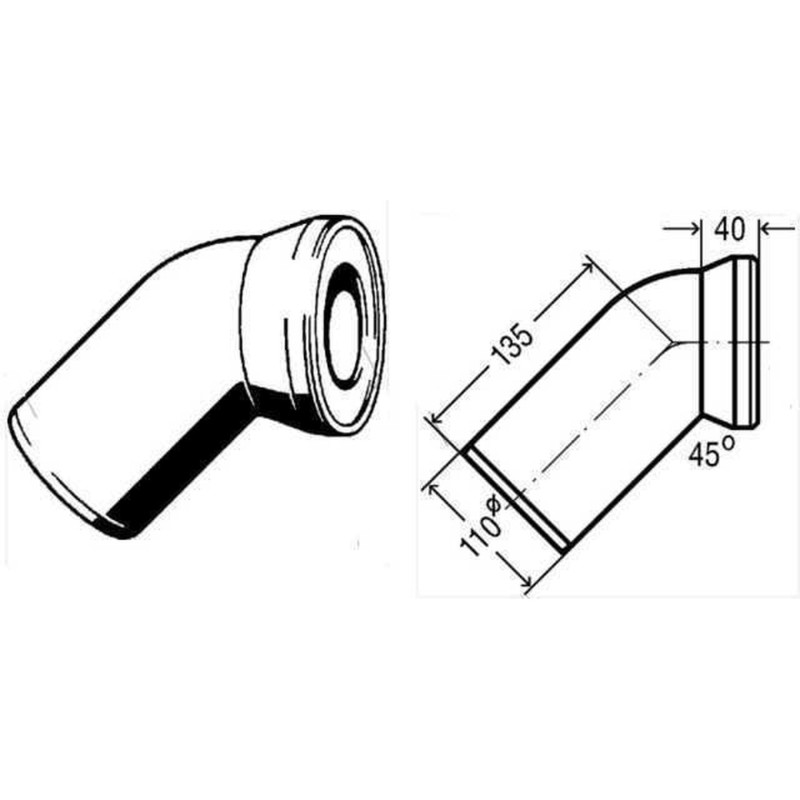 Відведення VIEGA 101718 Ø110 , 45° для унітазу, пластик 