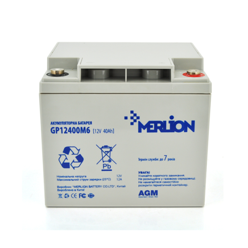 Акумуляторна батарея AGM MERLION GP12400M6, Grey, 12V 40 Ah