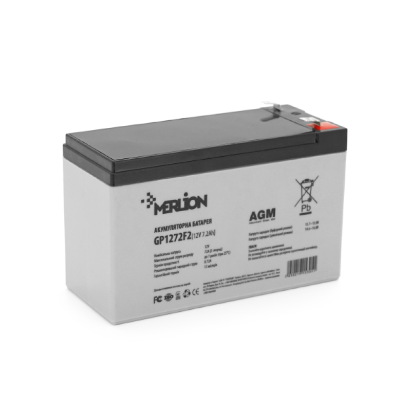 Акумуляторна батарея AGM MERLION GP1272F2B, Black, 12V 7.2 Ah