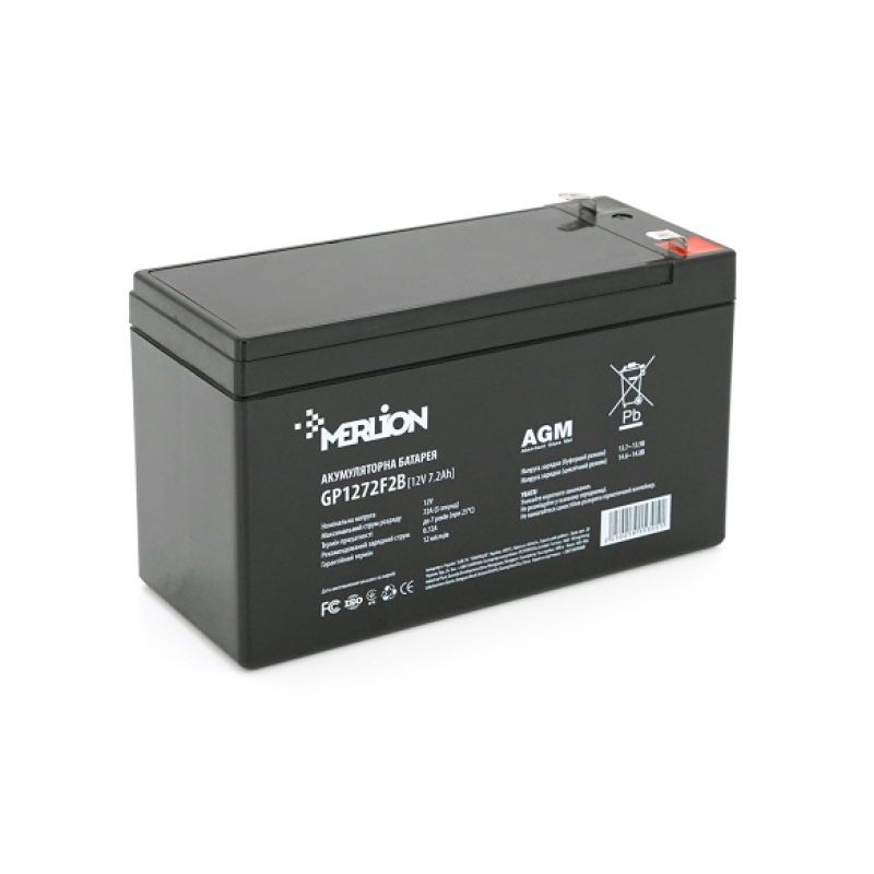Акумуляторна батарея AGM MERLION GP1272F2B, Black, 12V 7.2 Ah