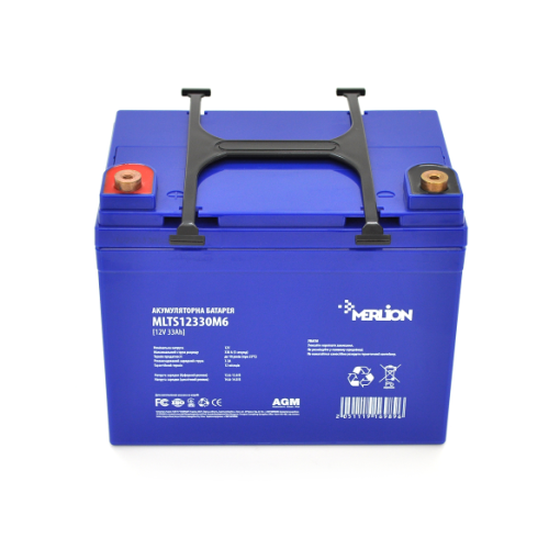 Акумуляторна батарея EURO AGM MERLION MLTS12330M6, Blue (ліворуч), 12V 33 Ah