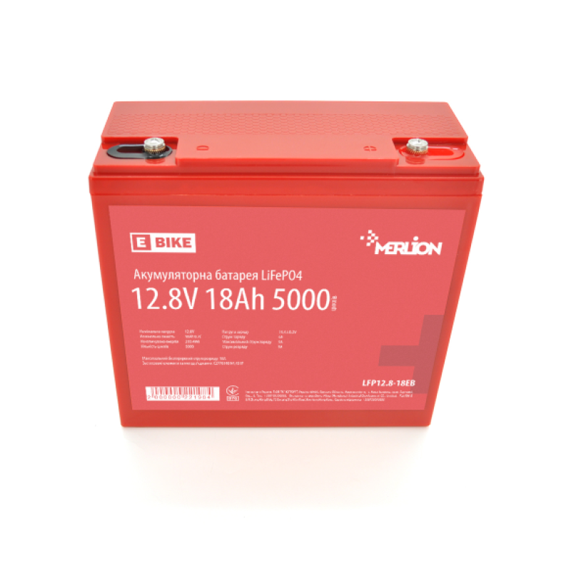 Літій-залізо-фосфатний акумулятор Merlion LFP12.8-18EB, 12,8V 18Ah (230,4 Вт·год) для електротранспорту