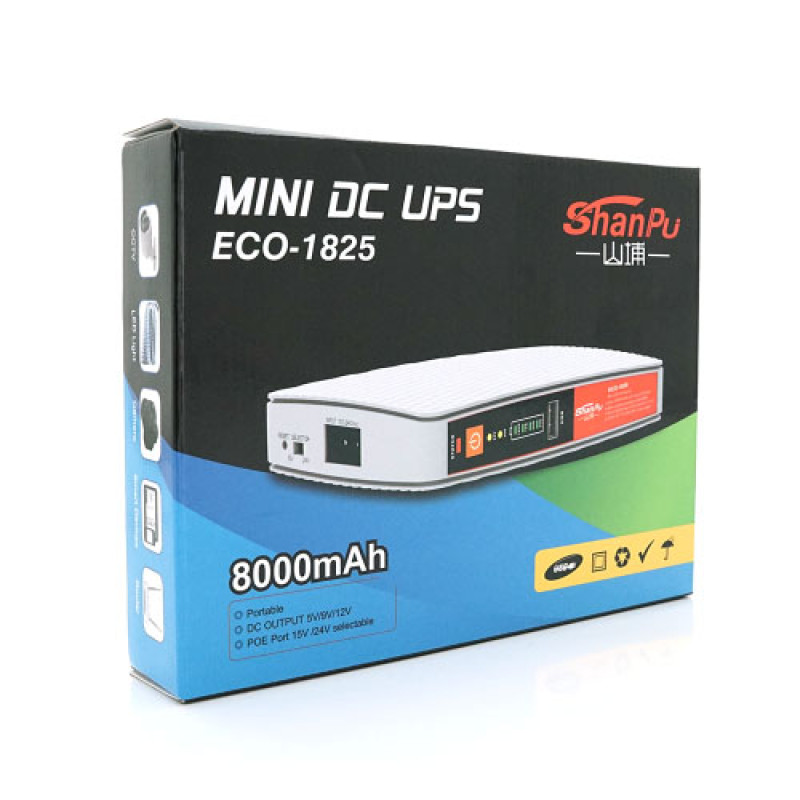 ДБЖ для роутерів/коммутаторів Voltronic ECO-1825 BOX, LiFePo4 8000mAh, 18W, 5V/9/12V, POE(15/24V, 1/2A) 