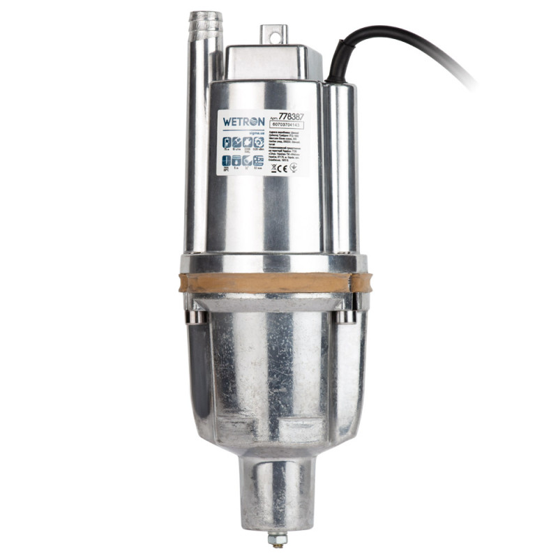 Насос вібраційний WETRON (WVM60-1) (778387) 0.25кВт H 75м Q 18л/хв Ø100мм 10м кабелю нижній забір