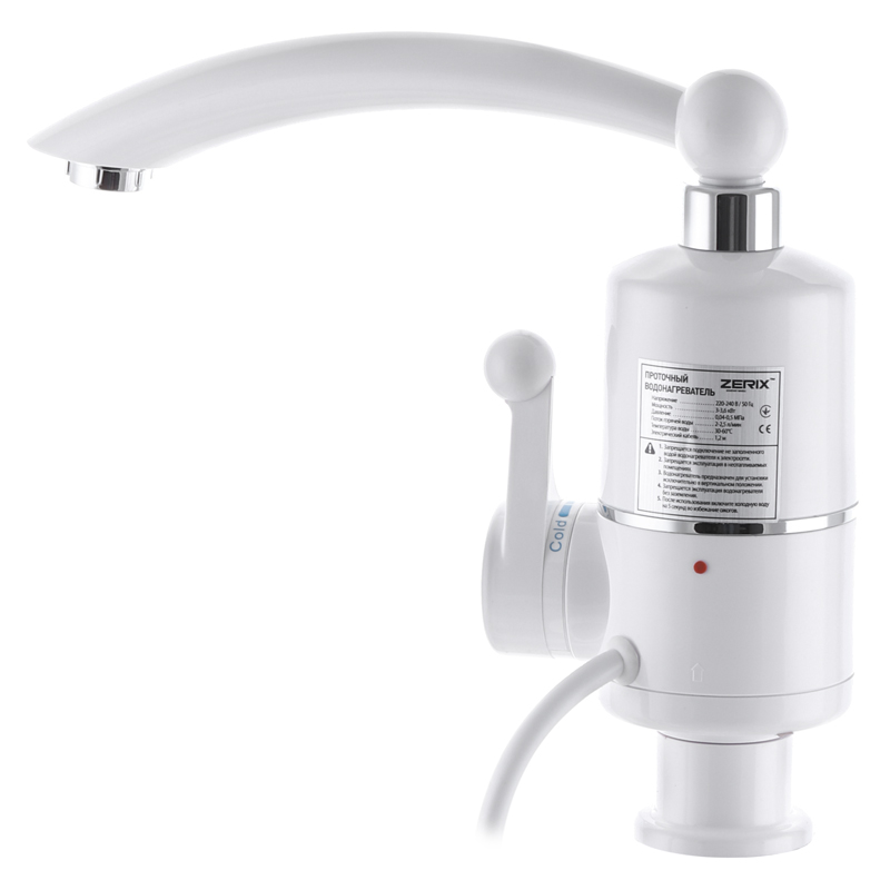 Проточний водонагрівач ZERIX ELW16-E 3,3 kW з індикатором температури, на мийку  