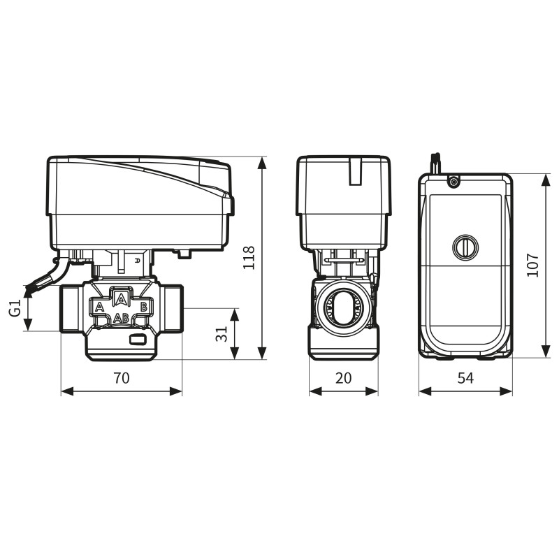 Триходовий зонний клапан AFRISO AZV643 DN20, G1", kvs 8, 230В АС 2 точки (1664300)