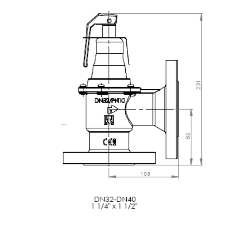 Запобіжний клапан DUCO F DN 32 x 40 6 бар (32600)