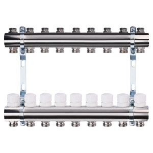 Розподільчий колектор на 9 контурів ECO 001B 1″x9 з регуляторами та кріпленням 