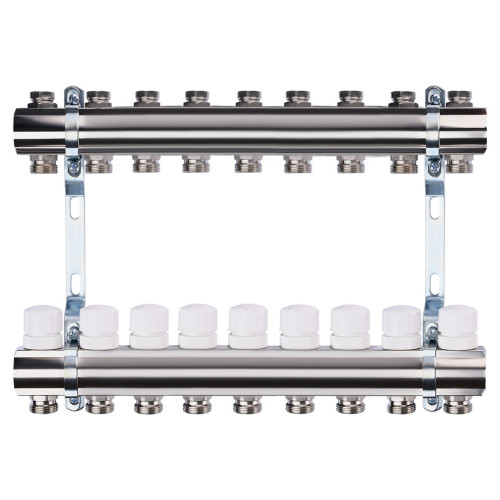 Розподільчий колектор на 9 контурів ECO 001B 1″x9 з регуляторами та кріпленням 