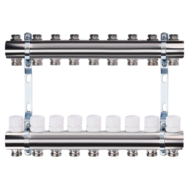 Розподільчий колектор на 9 контурів ECO 001B 1″x9 з регуляторами та кріпленням 