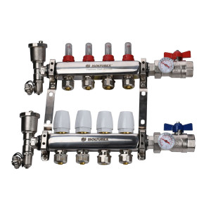 Розподільчий колектор на 4 контури ISOLTUBEX INOX AISI-304 CO4 (1″ х 4)