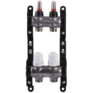 Распределительный коллектор на 2 контура ЕСО 001N 1″ x2 с измерителем расхода, нержавеющая сталь. 