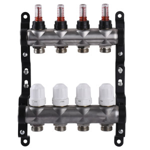 Розподільчий колектор на 4 контури ЕСО 001N 1″ x4 з вимірювачем витрат, нержавіюча сталь 