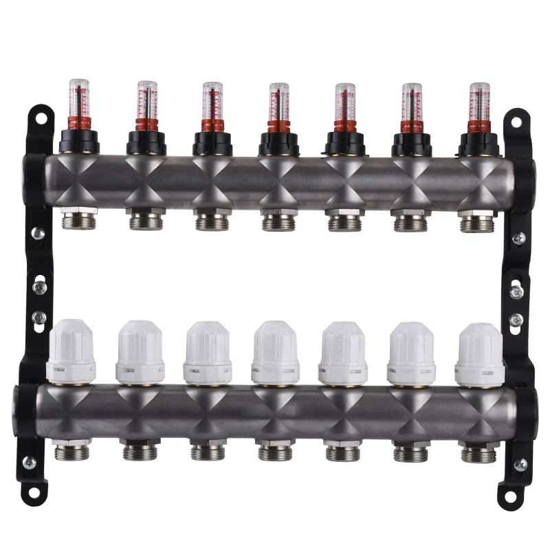 Розподільчий колектор на 7 контурів ЕСО 001N 1″ x7 з вимірювачем витрат, нержавіюча сталь