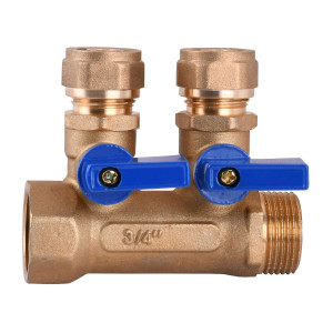 Розподільчий колектор на 2 контури CRISTAL 3/4х16 ″(NM-1018) з перекриттям  