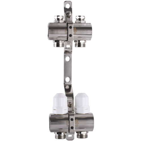 Розподільчий колектор на 2 контури ECO 001С 1″x2 з регуляторами та кріпленням   