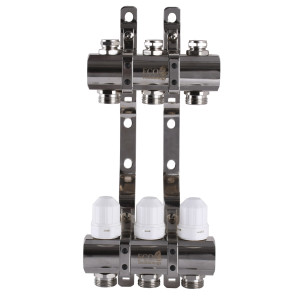 Распределительный коллектор на 3 контура ECO 001С 1″x3 с регуляторами и креплением