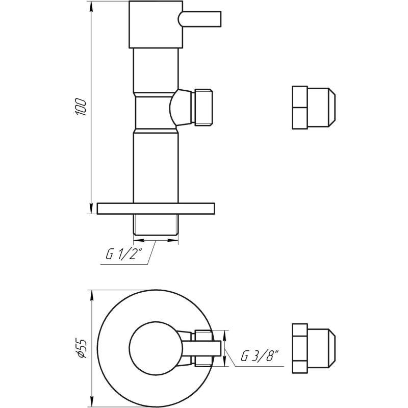 Кран полувращающийся SOLOMON Lazer 7076 1/2"х 3/8" угловой с цангой