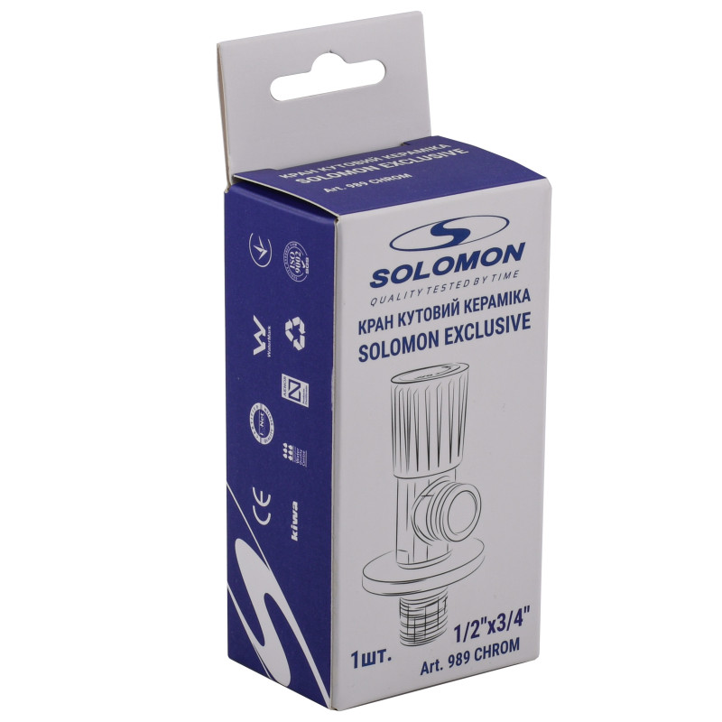 Кран угловой SOLOMON EXCLUSIVE 989 1/2"X3/4" CHROM, керамика 