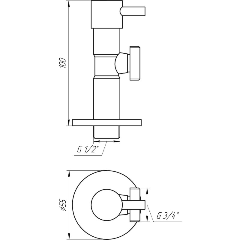 Кран напівобертовий SOLOMON Lazer 7076 1/2″х3/4″ кутовий  
