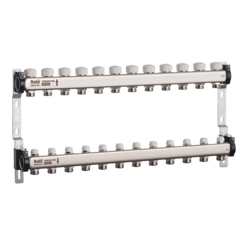 Колектор на 12 контурів Roho R805-12 - 1" з термостатичними та запірними клапанами 