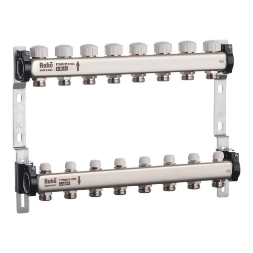 Колектор на 8 контурів Roho R805-08 - 1" з  термостатичними та запірними клапанами  