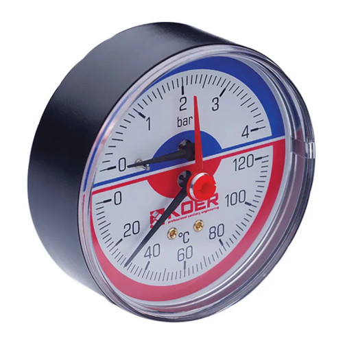 Термо-манометр аксіальний KOER KM.802A (0-4 bar), D 80мм, 1/4''-1/2'' 