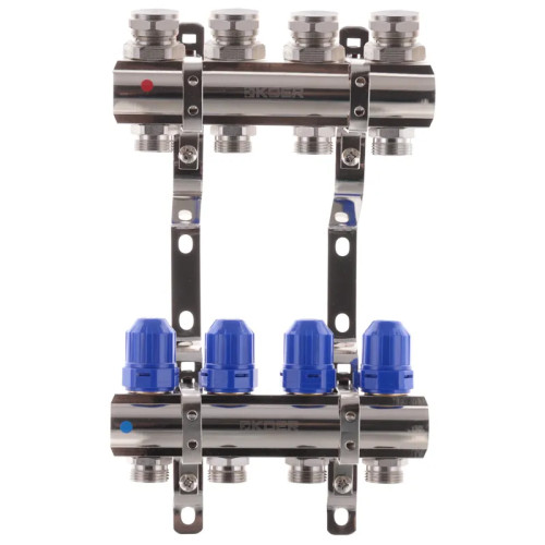 Коллектор на 4 контура Koer KR.1100-04 1" с термостатическими клапанами 