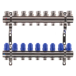 Коллектор на 9 контуров Koer KR.1100-09 1" с термостатическими клапанами