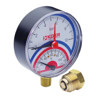 Термо-манометр радіальний KOER KM.801R (0-10 bar), D 80мм, 1/4''-1/2'' 