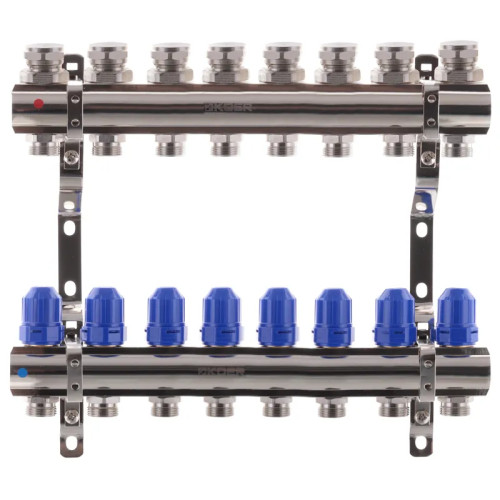 Коллектор на 8 контуров Koer KR.1100-08 1" с термостатическими клапанами Коллектор на 8 контуров Koer KR.1100-08 1" с термостатическими клапанами