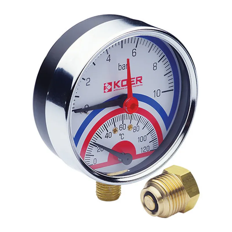 Термо-манометр радіальний KOER KM.821R (0-10 bar), D 80мм, 1/4''-1/2''  