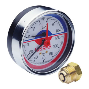 Термо-манометр аксиальный KOER KM.812A (0-10 bar), D 80мм, 1/4''-1/2'' 