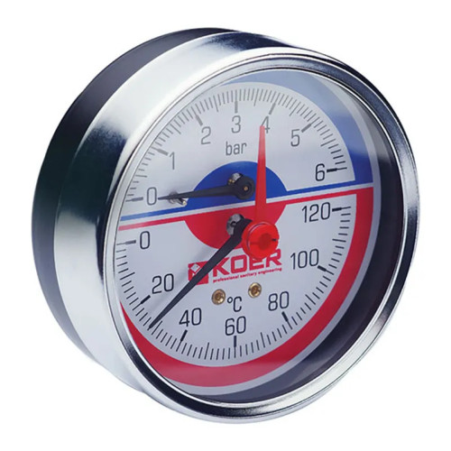 Термо-манометр аксіальний KOER KM.812A (0-6 bar), D 80мм, 1/4''-1/2'' 