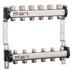 Колектор на 6 контурів Roho R805-06 - 1" з термостатичними та запірними клапанами 