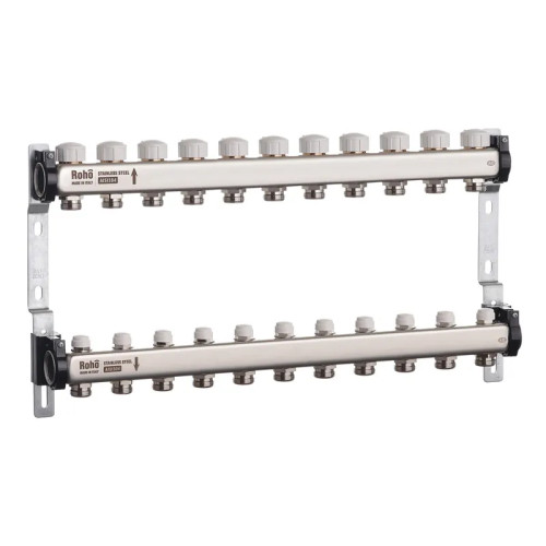 Колектор на 11 контурів Roho R805-11 - 1" з термостатичними та запірними клапанами 