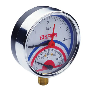 Термо-манометр радиальный KOER KM.821R (0-4 bar), D 80мм, 1/4''-1/2''